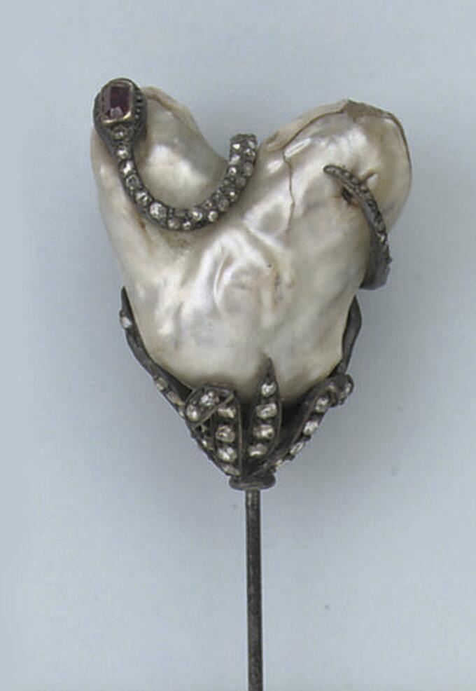 An Antique Natural Pearl and Diamond Hat Pin