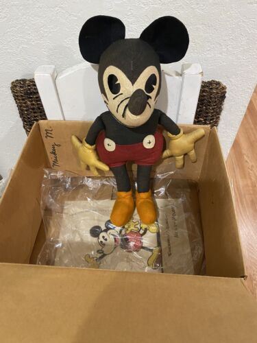 Antique Mickey Mouse Pie-Eyed Stuffed Doll Signed by Disney