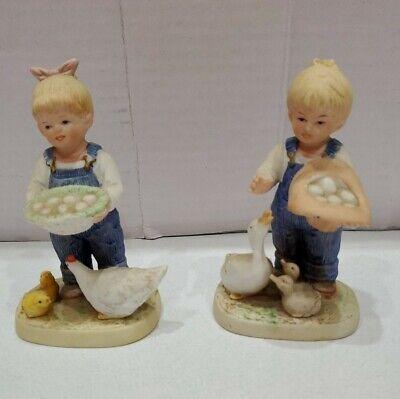 Homco “Danny & Debbie Gathering Eggs” Denim Days Figurine #1509