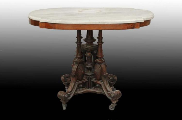 Walnut Marble Top Oval Victorian Table