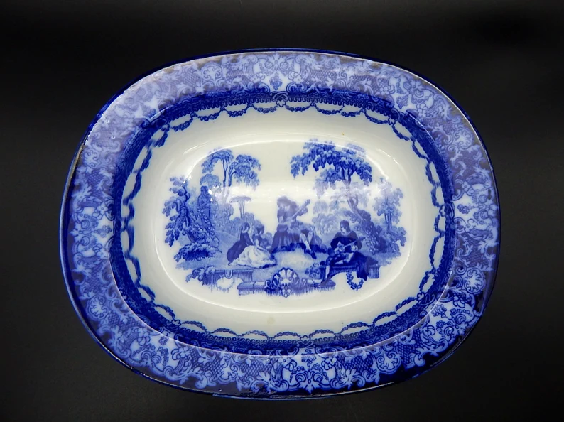 A Doulton 'Watteau' Pattern Flow Blue Rectangular on Etsy