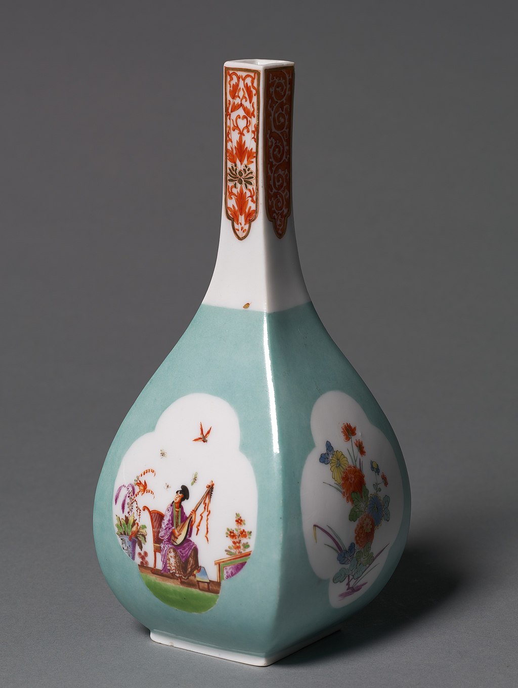 Meissen Sake bottle vase, painted by Herold, 1725