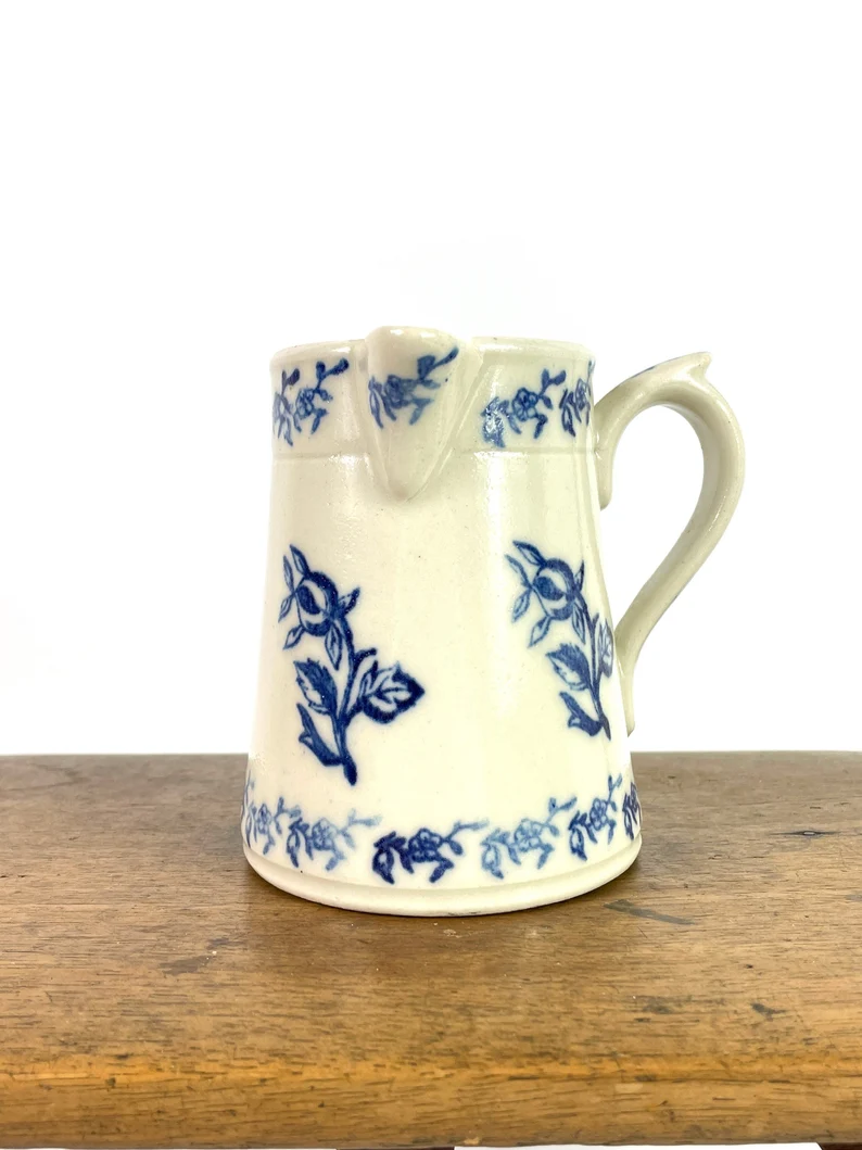 St Uze French antique blue flow blue straight-sided pitcher